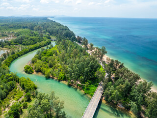 Naklejka premium Beautiful sea beach summer landscape in high travel season in Thailand, Nature beach sea sunny sky background,High angle view seascape nature view