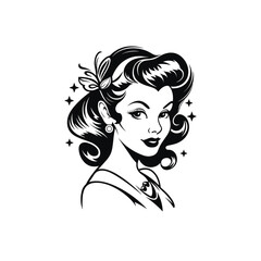 Pin up girl logo flat vector design