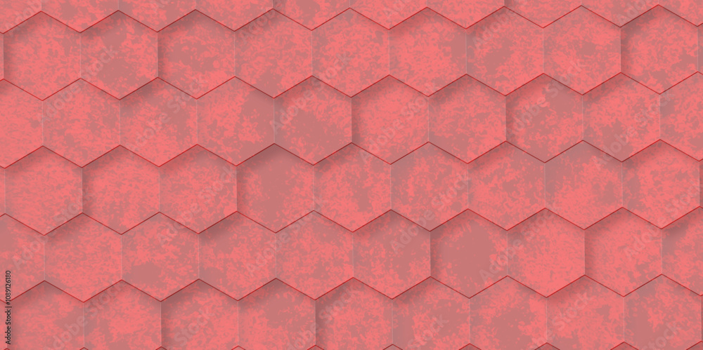 Poster abstract background hexagon pattern with grunge effect red texture. futuristic geometry pattern hone