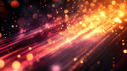 Obraz premium Vibrant Abstract Background Showcasing Dynamic Light Particles in Motion, Evoking Innovation and Modern Technology with Warm Color Gradients