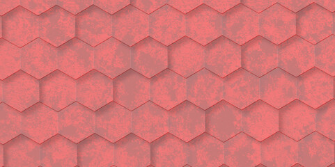 Abstract background hexagon pattern with grunge effect red texture. futuristic geometry pattern honeycomb mosaic pink texture design. hexagon minimalist mesh cell texture design.