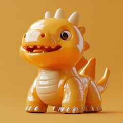 Adorable Smiling Cartoon Dragon Toy on Bright Yellow Background