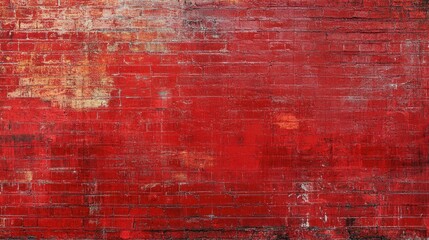 Obraz premium Textured red brick wall with faded and distressed patches, ideal for background design in a panoramic layout.