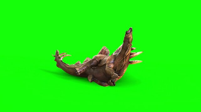 3d illustration of Stegosaurus, was a thyreophoran dinosaur. An herbivore, it is one of the best known dinosaurs of the Jurassic period. Animation of Stegosaurus on green background.