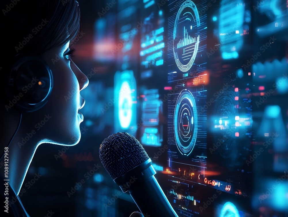 Wall mural digital interface translating voice into multiple languages in real time
