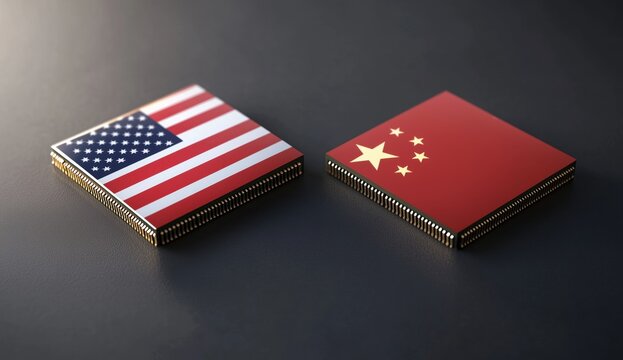 microchips with china and usa flag
