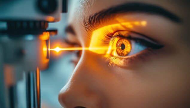 laser shines into a girl's eye
