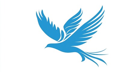 Obraz premium Blue dove in flight symbolizing peace and freedom with extended wings against a clean white background, representing hope and tranquility.