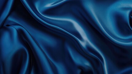 Obraz premium Luxurious deep blue silk satin texture with smooth, flowing folds, providing an elegant backdrop for design elements and creative compositions.