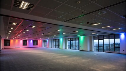 Obraz premium Dark and empty office space with colorful lighting, dark office, urban feel