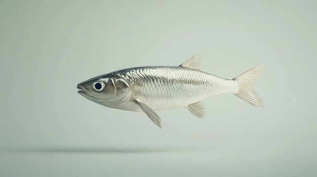 Grey Mullet Fish Mugil Cephalus Swimming Gracefully Against Plain Background with Detailed Silvery Scales and Distinctive Eye Features