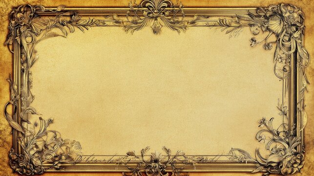 Elegant vintage gold certificate frame with intricate floral designs, featuring a customizable blank space for personalized content.