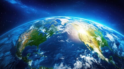 Obraz premium Earth Viewed from Space Highlighting Detailed Surface Features and Vibrant Colors Against a Starry Outer Space Background
