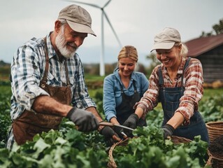 Multigenerational family collaborating in organic farming rural community lifestyle photography green environment close-up view family bonding - Powered by Adobe