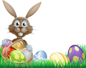 Easter bunny and eggs basket