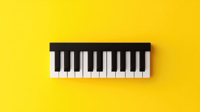 Vibrant yellow background showcasing minimalistic piano keys design, symbolizing positive musical emotions in a creative abstract composition.