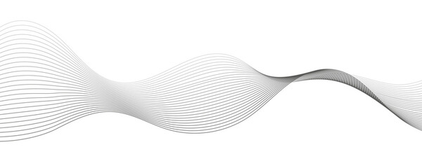 Undulate Grey Wave Swirl, frequency sound wave, twisted curve lines with blend effect. Technology, data science, geometric border. Isolated on white background. Vector illustration.