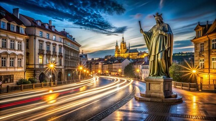 Fototapeta premium Captivating Long Exposure of the Statue of St Ivo at Night in Prague, Highlighting the Historic Architecture and Enchanting Atmosphere of the Czech Republic