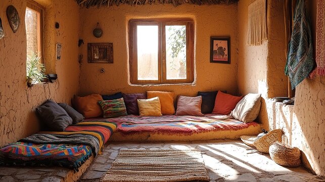 indian mud house interior with rustic charm