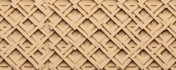 Naklejka premium A textured wooden lattice pattern with a warm beige tone, showcasing a geometric arrangement of interwoven strips.