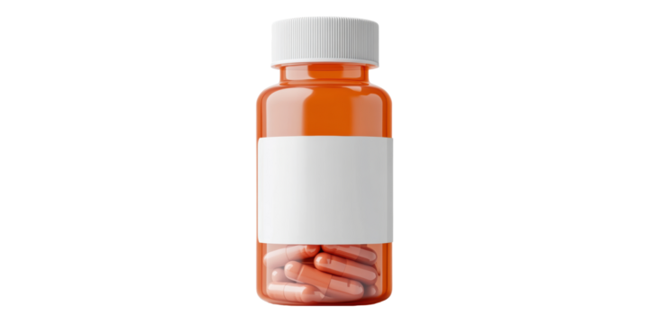 Bottle of Medicine Capsules Isolated on Transparent Background