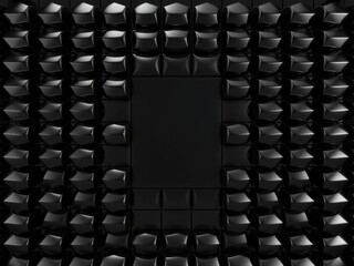 Fototapeta premium Black 3D mosaic tiles wall with diamond-shaped futuristic blocks, semigloss background, background, 3D render, black