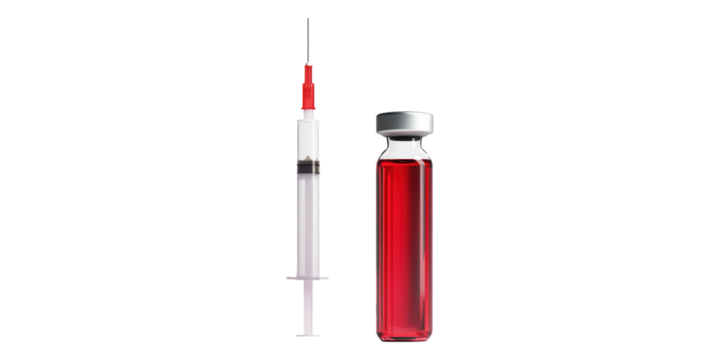 Syringe and Red Liquid Vial Isolated on Transparent Background