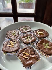 Brownie chocolate cake with almond 