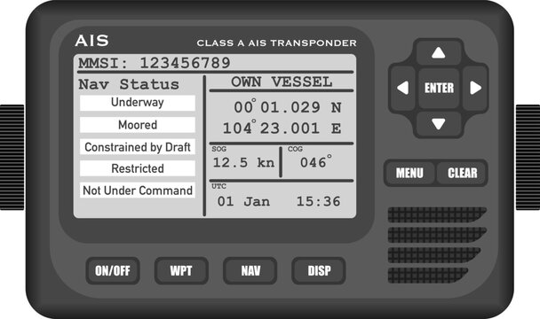 Class A AIS Transponder. Mock-up of an AIS transponder that would be found on a commercial ship. Isolated vector illustration.