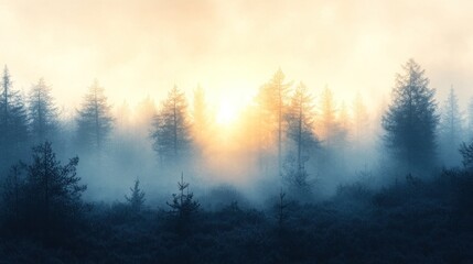 Misty Sunrise in the Forest