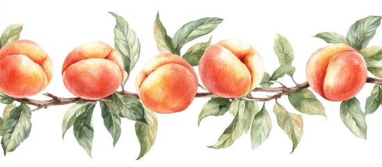 Watercolor Illustration of Peach Branch