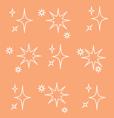 Set of twinkling stars vector. Shiny sparks icon. Minimalist twinkle star shape symbols. Modern geometric elements, shining star icon set. Shine sparkle icon. Stars sparkle doodles vector.