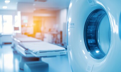 advanced mri or ct scan medical diagnosis machine at hospital lab as wide banner with copy space area