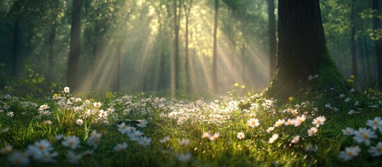 Obraz premium Sunbeams Through the Forest