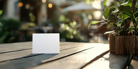 An outdoor scene showcasing a business card mock-up in a networking setting, emphasizing professionalism