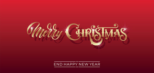 Merry Christmas and Happy New Year hand lettering calligraphy. Vector holiday illustration element. Typographic element for congratulations.