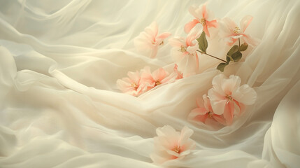 Obraz premium 綺麗な布と花の背景、イメージ 
