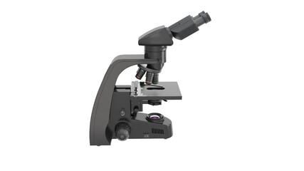 A model of the microscope on a white background. Side view. Isolated. 3d illustration