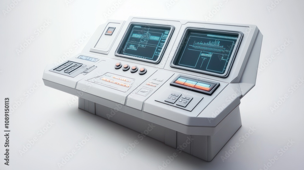 Fototapete futuristic control panel with screens and buttons for monitoring and operation.