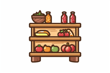 wooden shelf with toys isolated