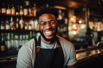 Obraz premium Smiling portrait of a young African American male bartender