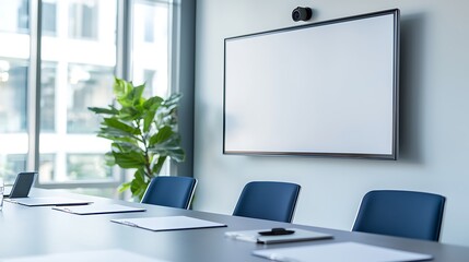 Business meeting setup modern office conference room professional environment focused perspective