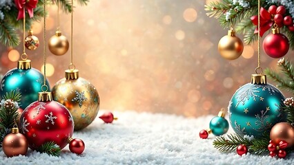 Christmas background. Lovely Christmas balls banner with space for text. Retro