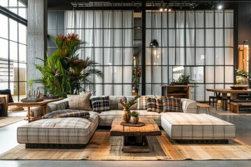 Fototapeta premium Modern open space interior design with a modular sofa