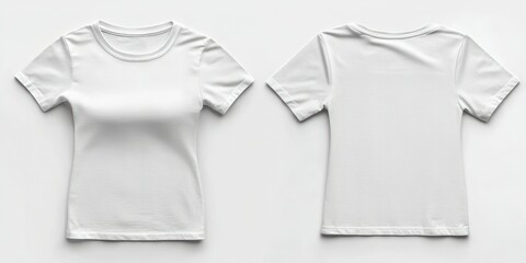 Cropped white T-shirt for women, front and back, isolated on white background.