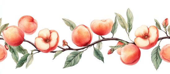 Watercolor Peach Branch Illustration