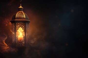 Obraz premium Ornate Golden Lantern Illuminates Dark Background