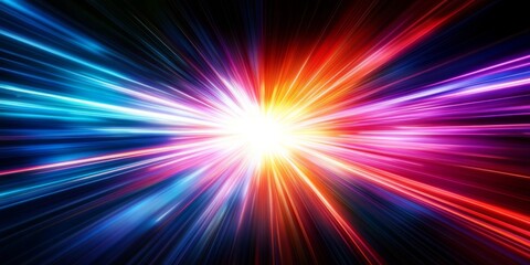 Obraz premium Abstract Burst of Multicolored Light Lines in Dynamic Starburst Pattern on Black Background - Vibrant Digital Artwork Concept