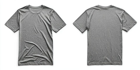 Heather grey T-shirt, front and back view, with soft fabric texture, isolated. © 4​Creations Photo 