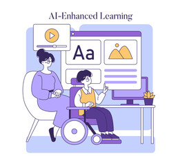 AI To Help Disabled People. Flat Vector Illustration